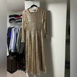Gold and Sparkling Midi Dress